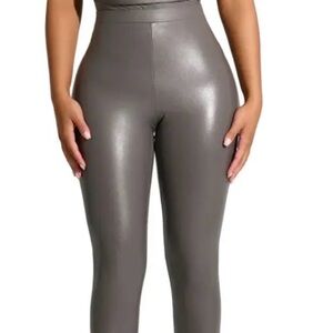NW All Faux U High Waist Faux Leather Leggings in Light Grey